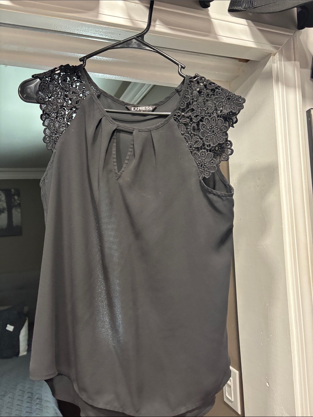 Express Black Lace Cap Sleeve Keyhole Top